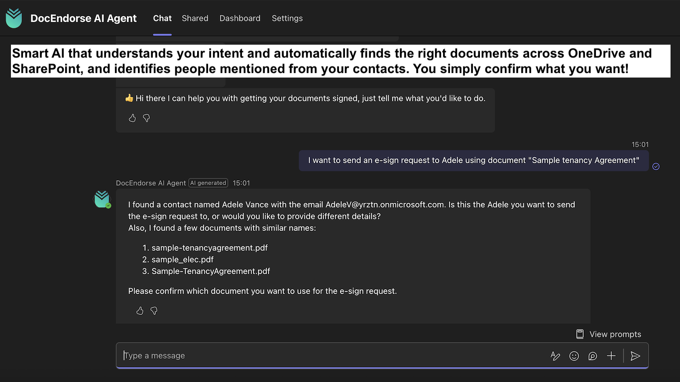 DocEndorse AI Agent for Microsoft Teams - Screenshot 3 showing product features and functionality