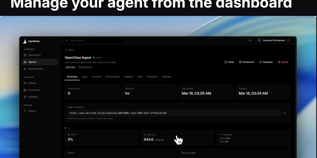 Maritime: Deploy and Host AI Agents for $1/month | Product Hunt