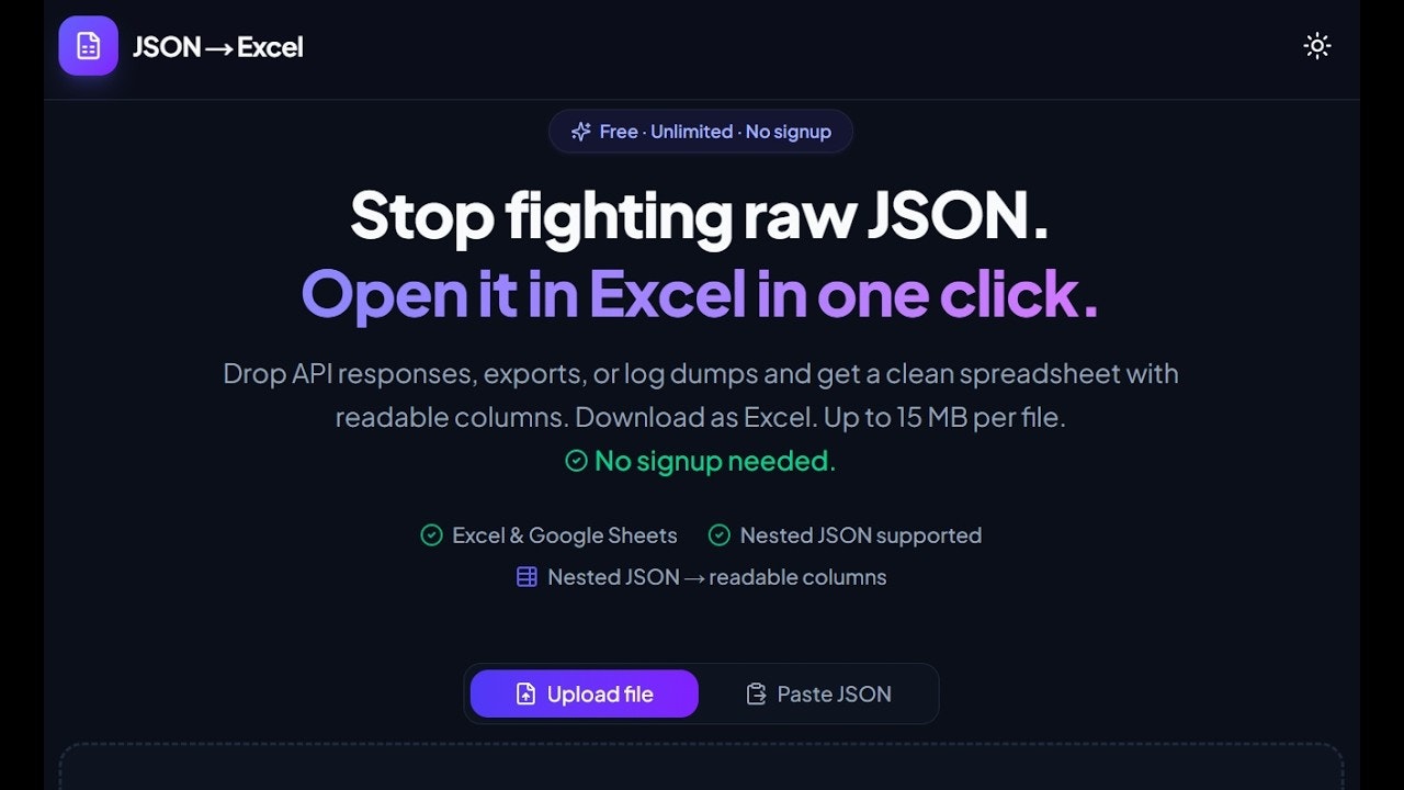 JSON to Excel gallery image
