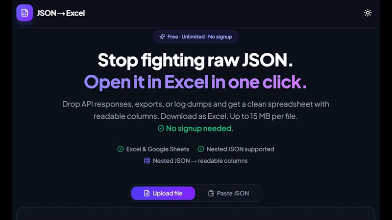 JSON to Excel screenshot 1 (video preview)