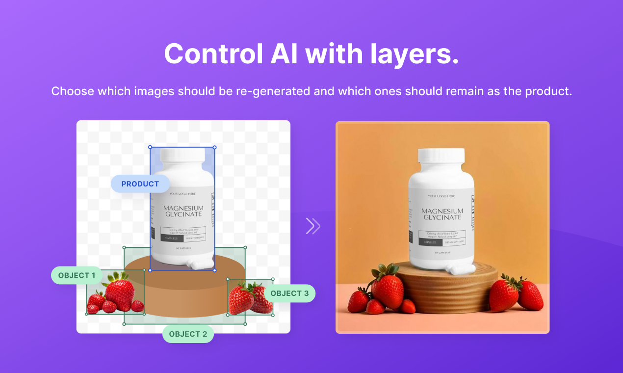 Media Foto produk AI - Kawalan gambar AI dengan editor seret dan drop 3