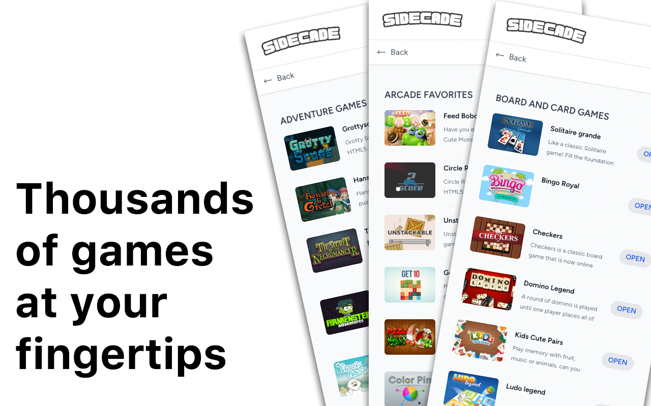 startuptile Sidecade-Instant web games on any website