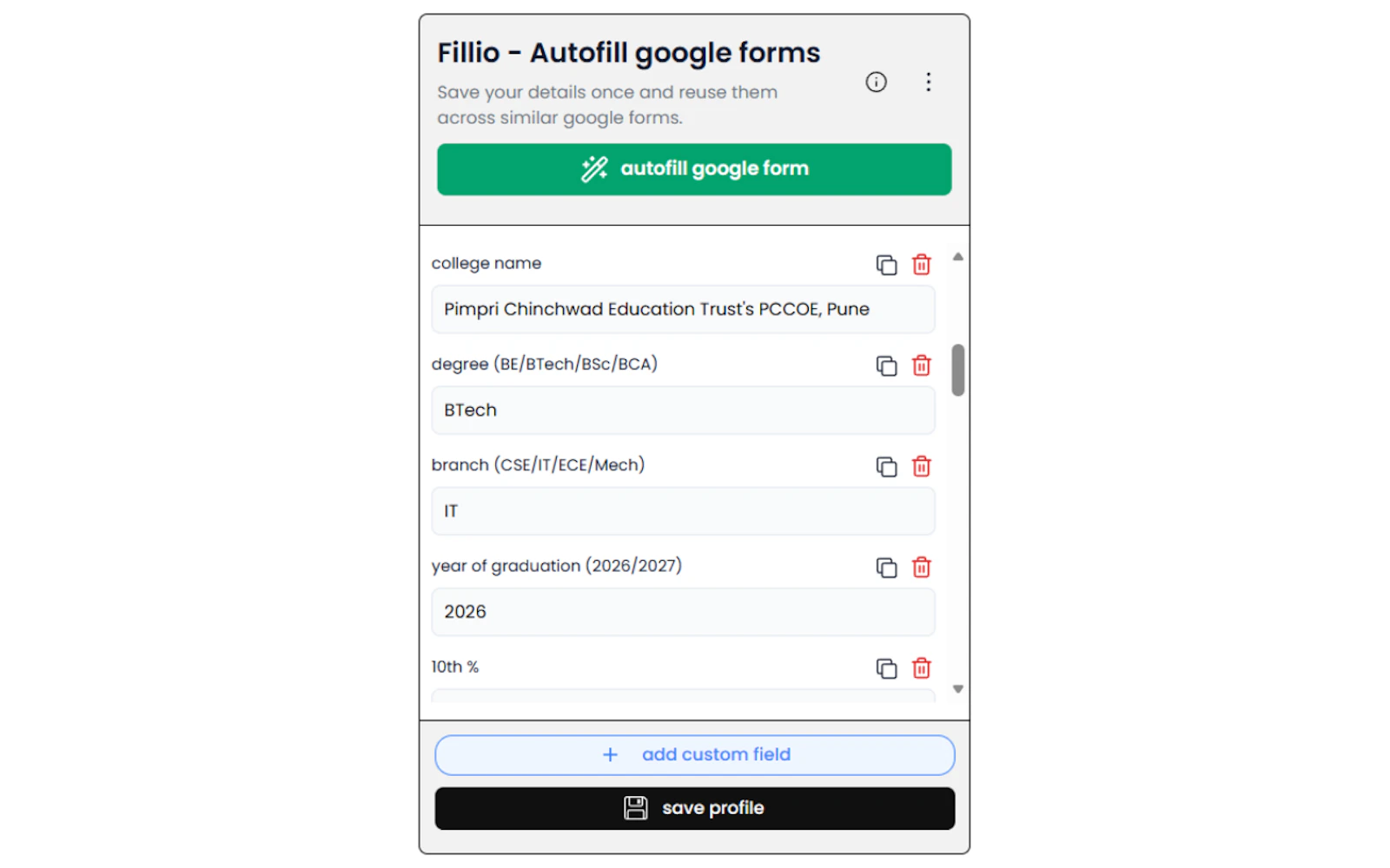 Fillio - Autofill google forms screenshot 2