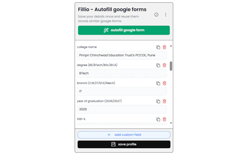 Fillio - Autofill google forms screenshot 2