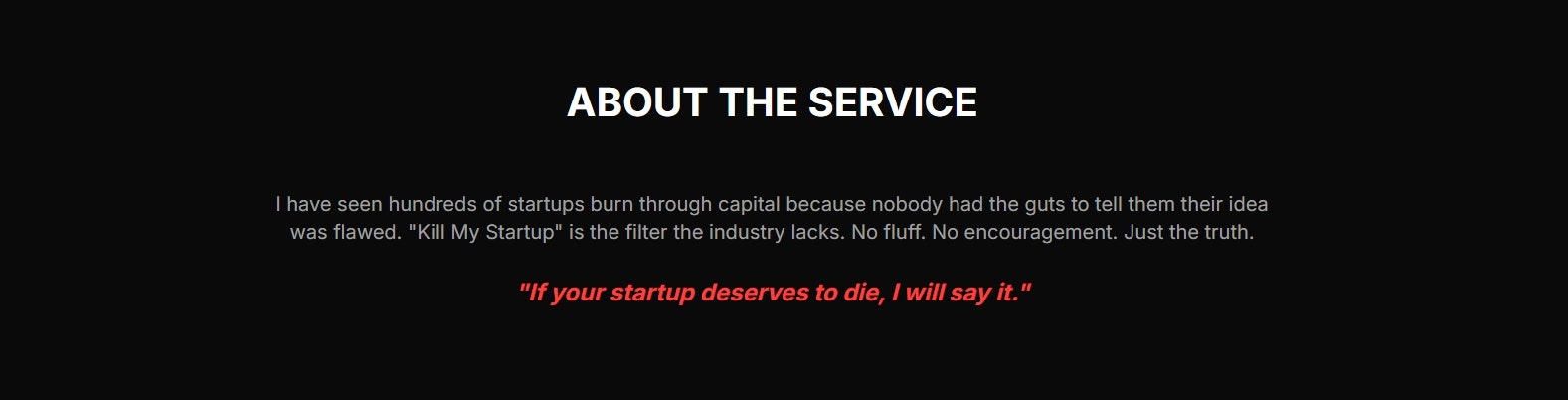 Kill My Startup - Screenshot 2 showing product features and functionality