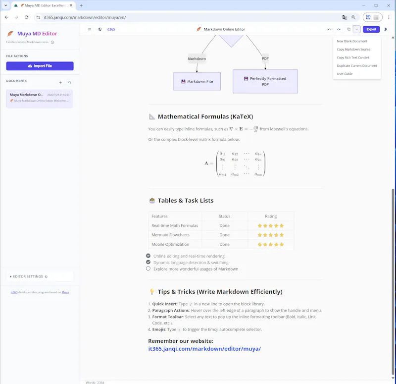 WYSIWYG Markdown editor, MD to image/PDF screenshot 3