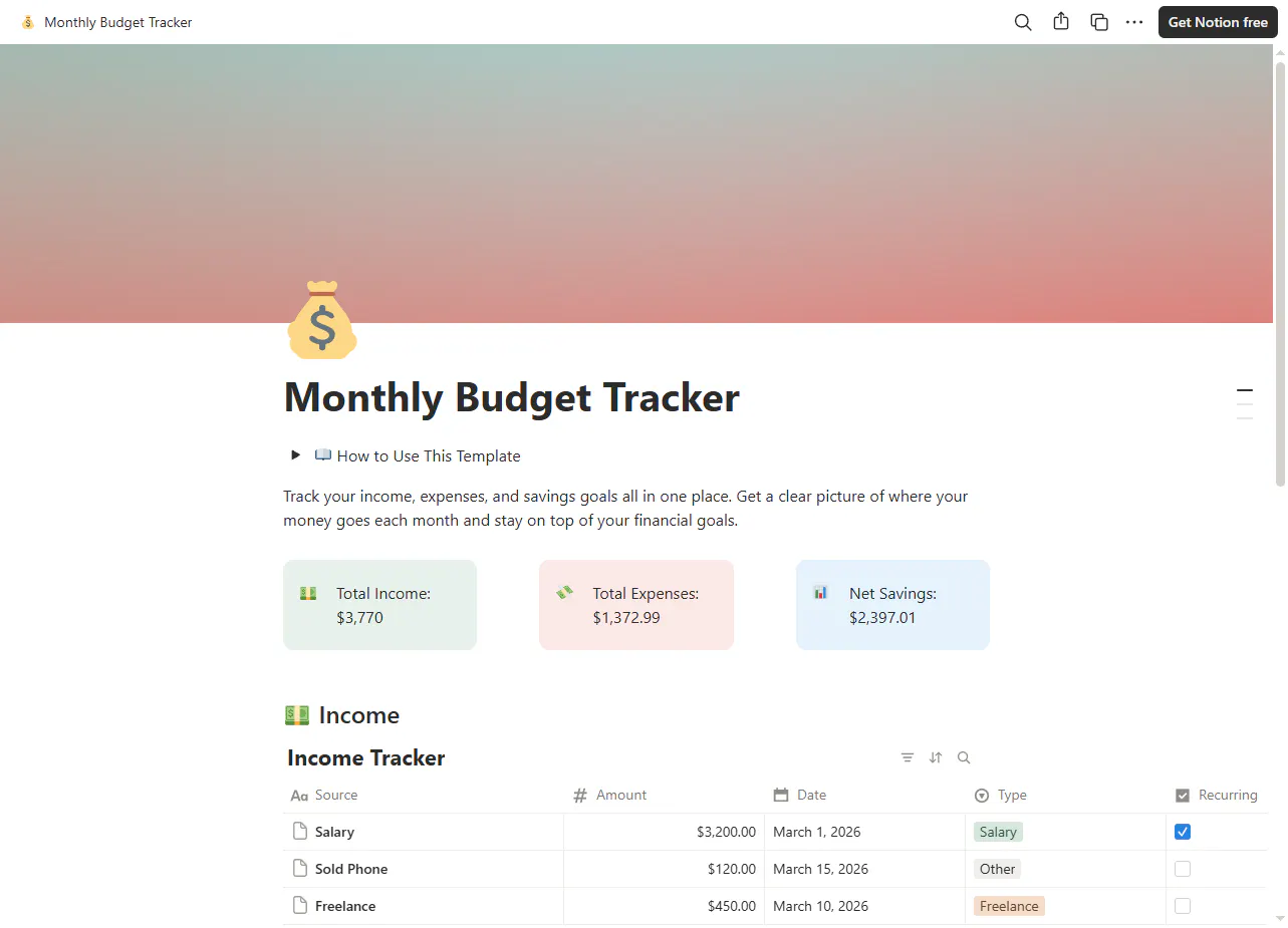 Monthly Budget Tracker 제품 배너