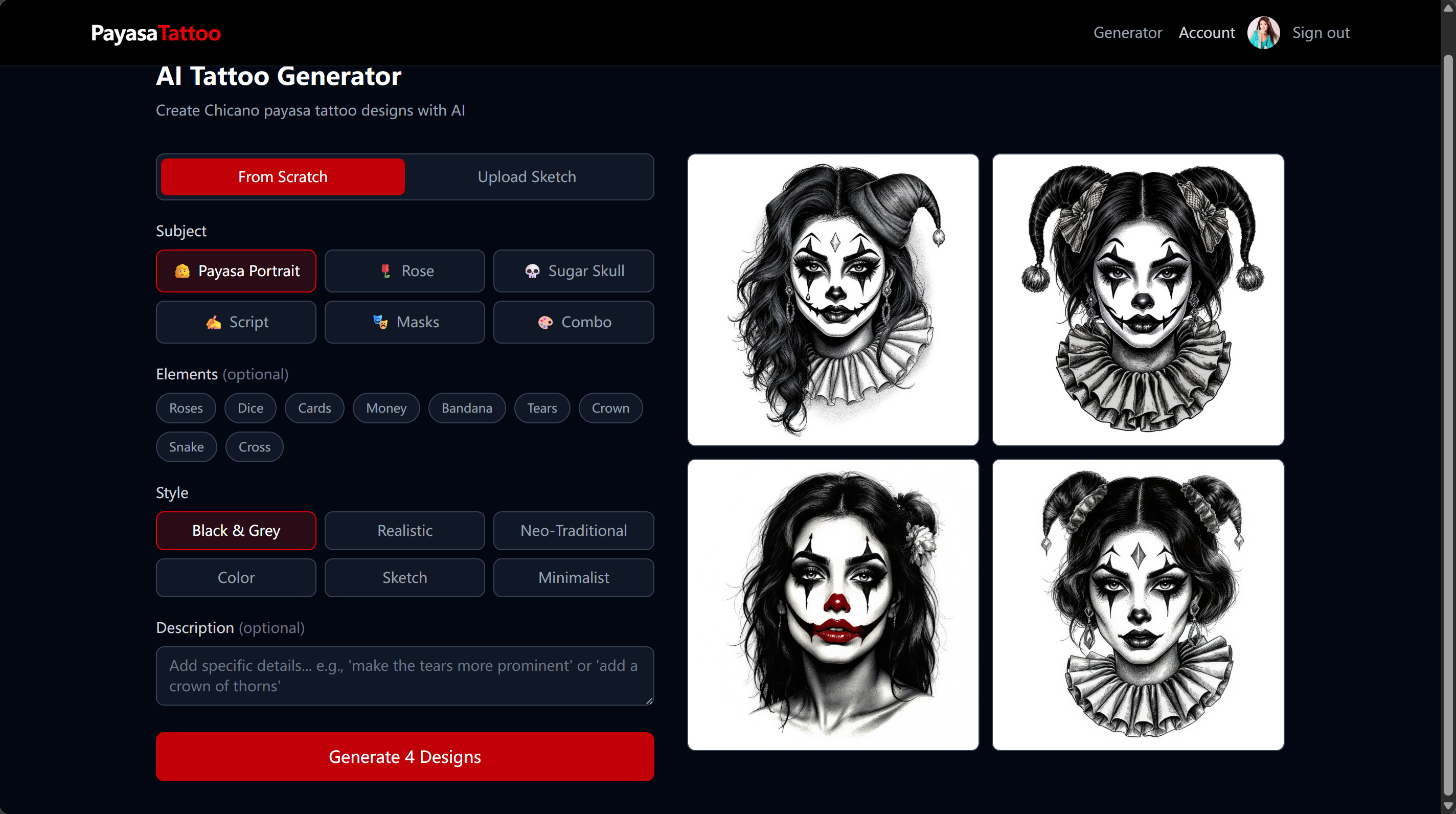 Payasa Tattoo Generator