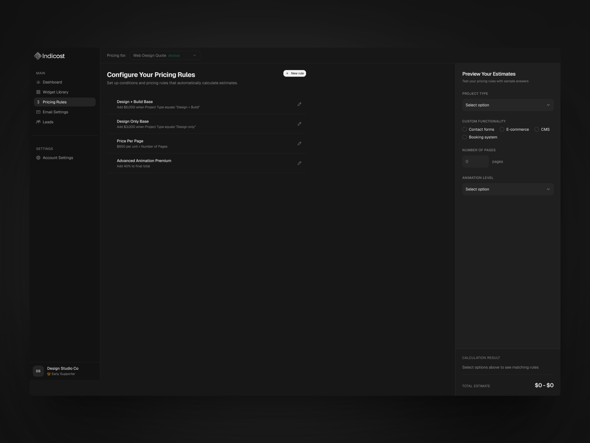 Indicost - Main product screenshot demonstrating key features and user interface