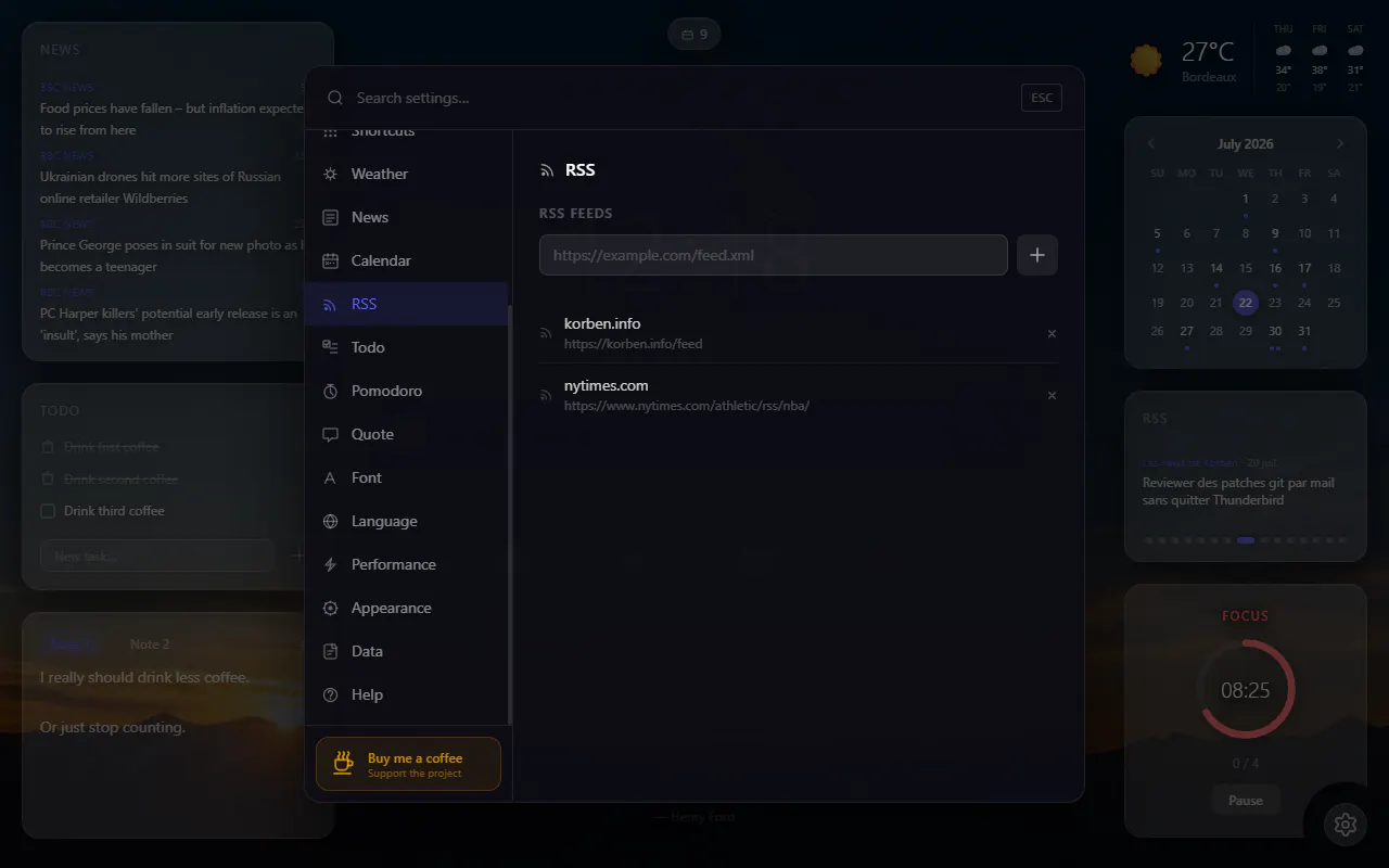 Tabrise — Your custom new tab screenshot