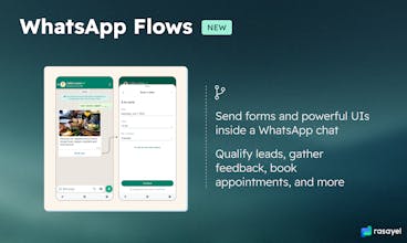 Rasayel 대시보드의 스크린샷으로, WhatsApp Flow와 CRM 통합이 원활하게 구현되어 있는 것을 보여줍니다.