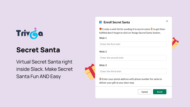 Babbo Natale segreto di Trivia - Coppia compagni di squadra, crea liste di desideri, divertiti proprio all'interno di Slack media 1