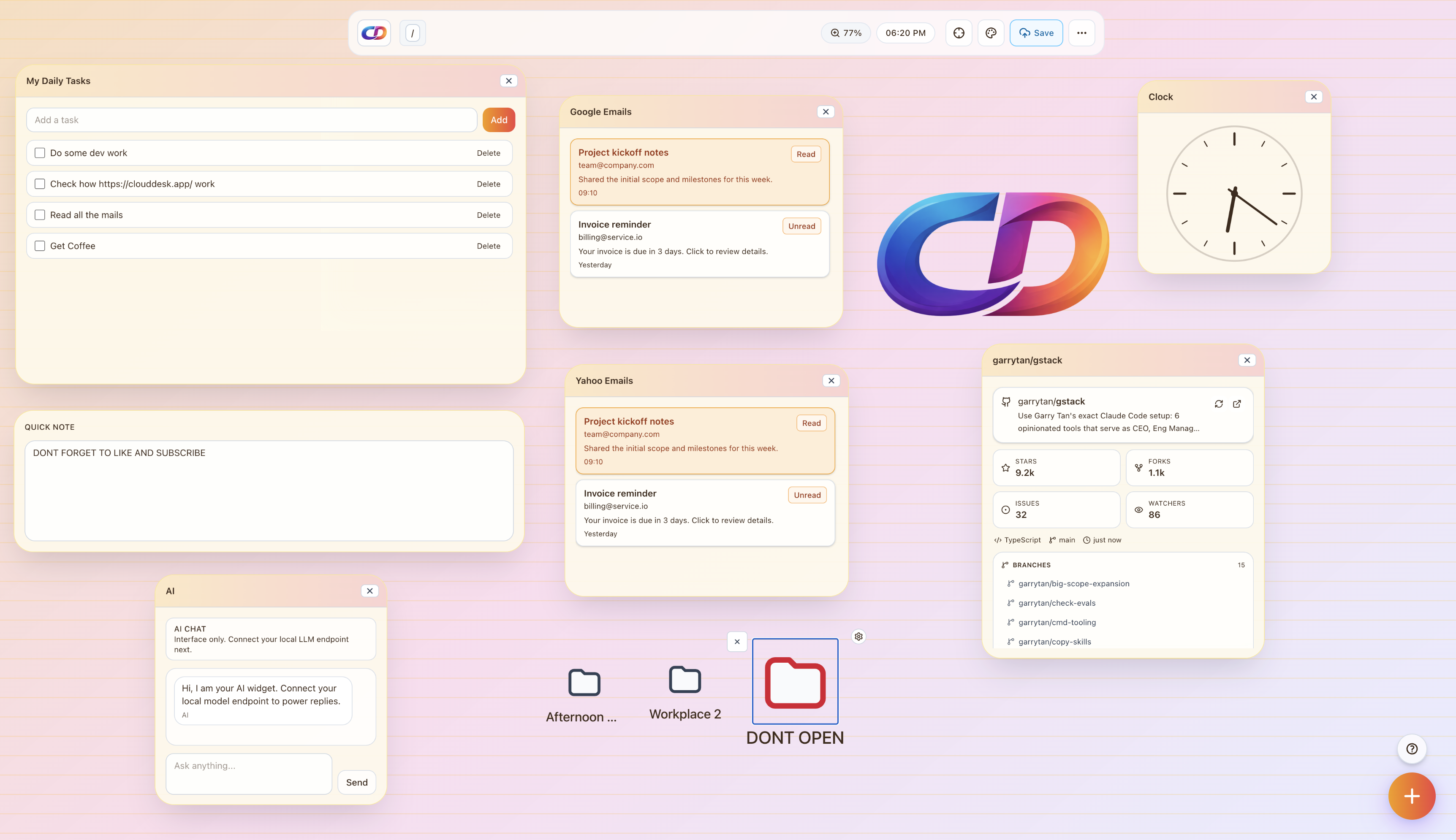 Cloud Desk - Main product screenshot demonstrating key features and user interface