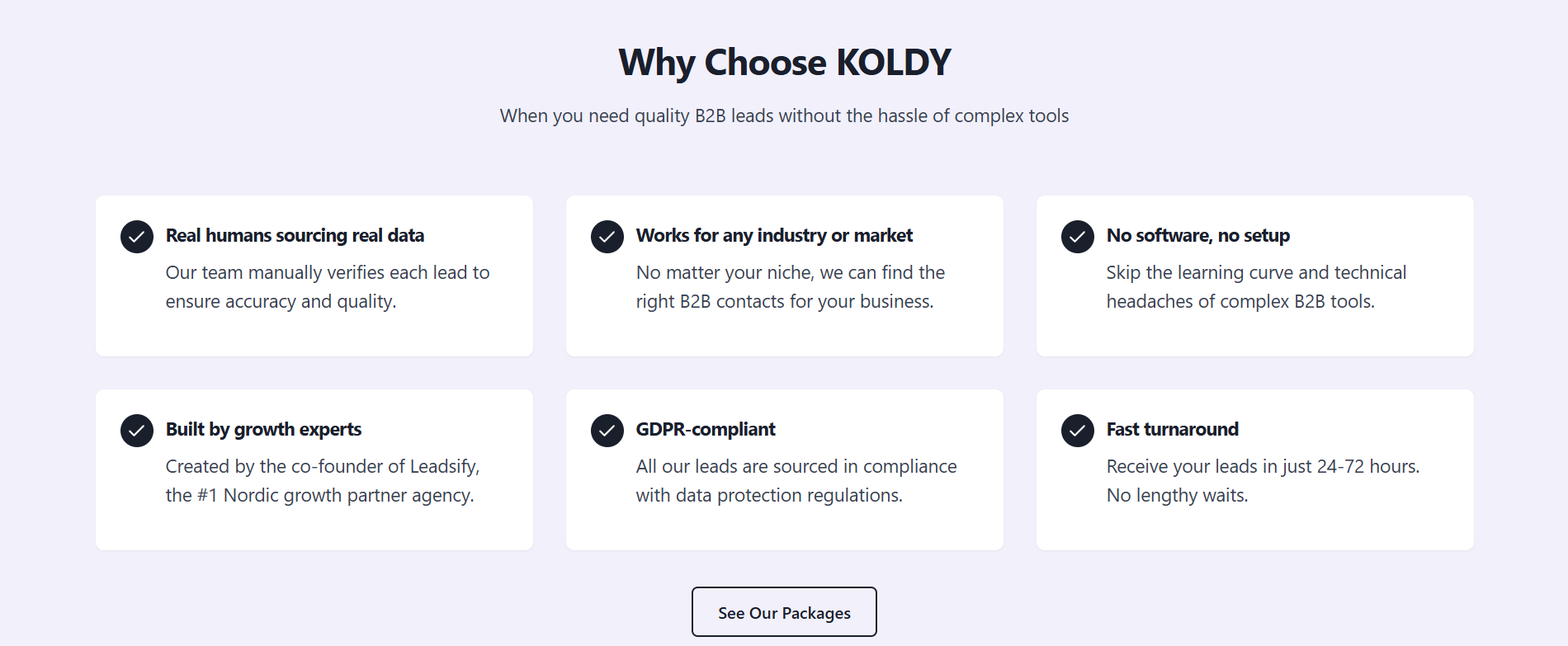 Koldy.io - 확인 된 B2B 리드 목록.당신을 위해 만들어졌습니다.도구가 없습니다. 미디어 1