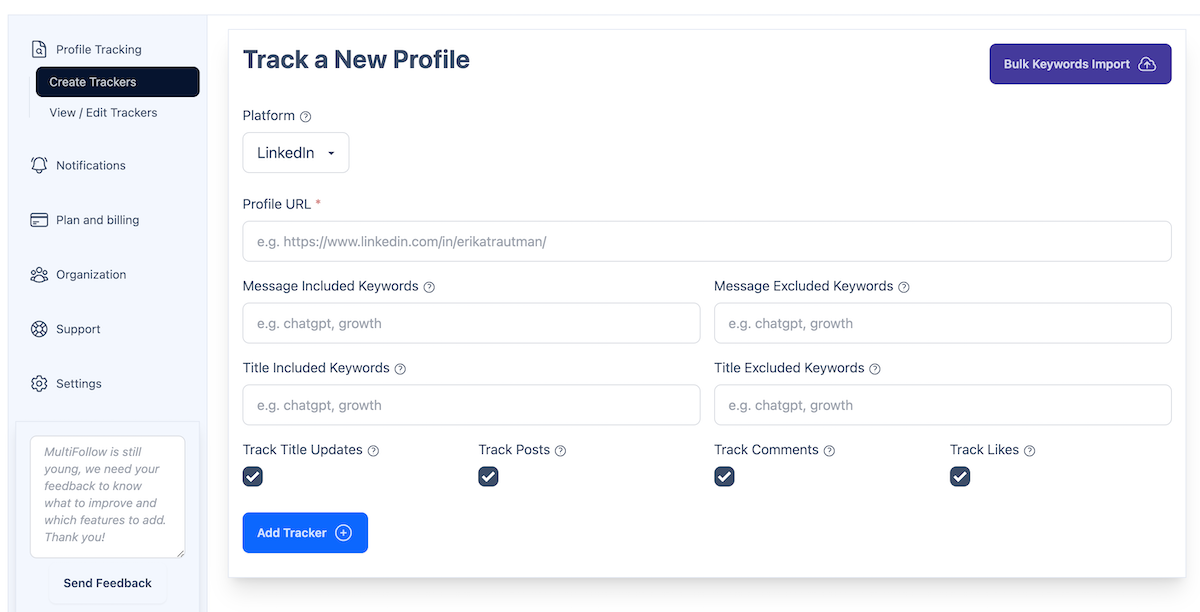 MultiFollow.io - Monitor Social Media Accounts on Linkedin and X media 3