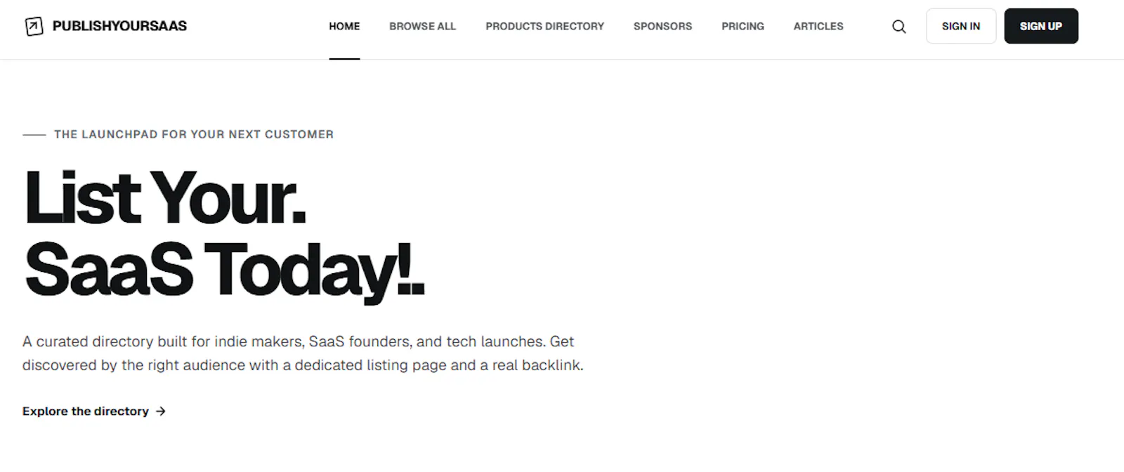 PublishYourSaaS — List Your SaaS Today! screenshot 1