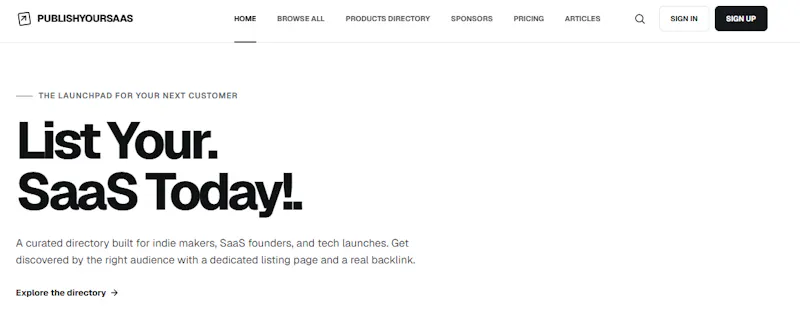 PublishYourSaaS — List Your SaaS Today! screenshot 1