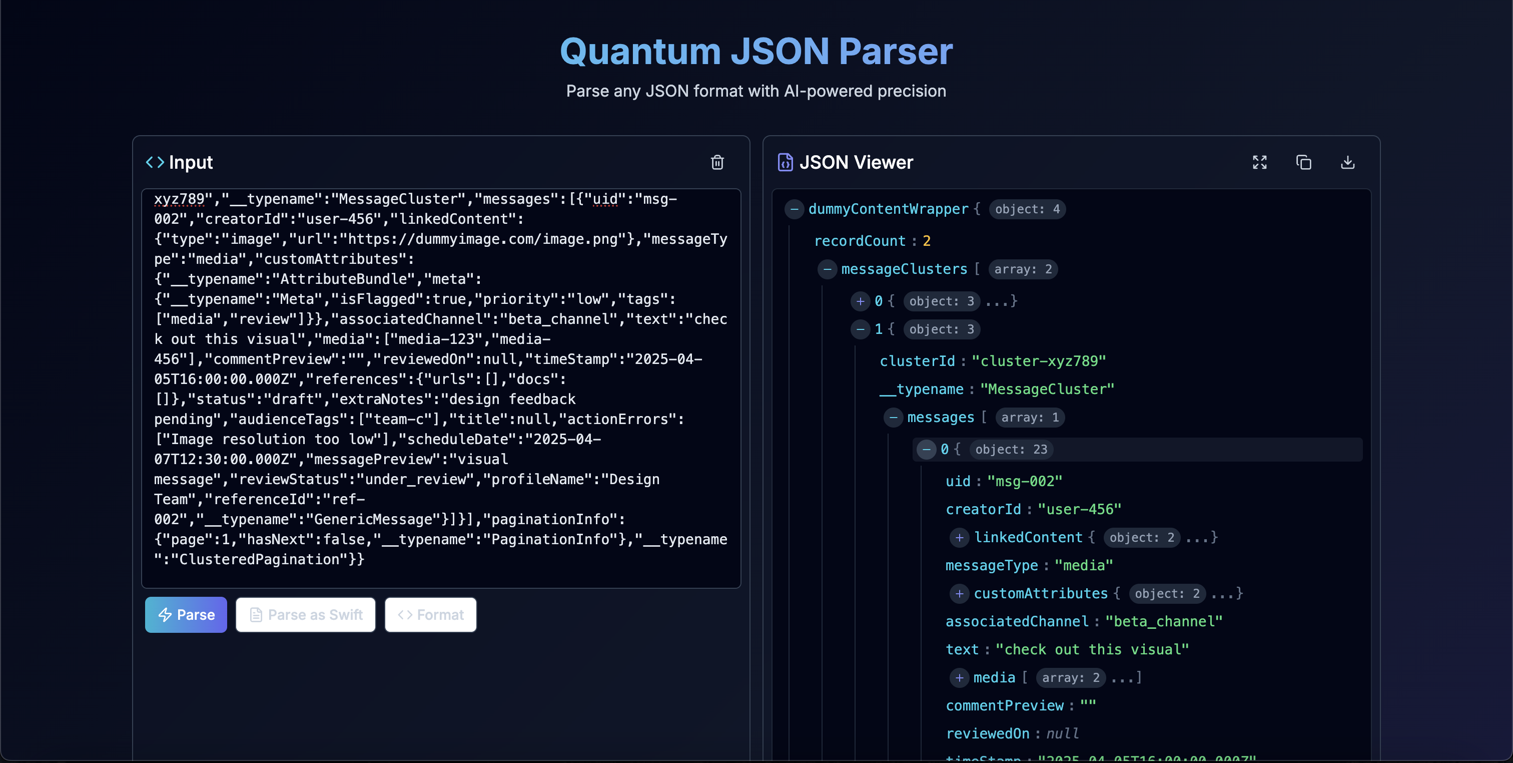 Parser de JSON Quantum - Analice, visualice y repare la salida de depuración JSON y Swift. media 4