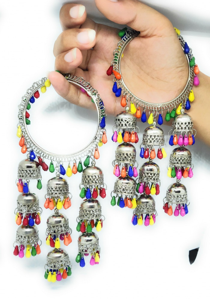 Trendy Silver Oxidised Tassel Bangle