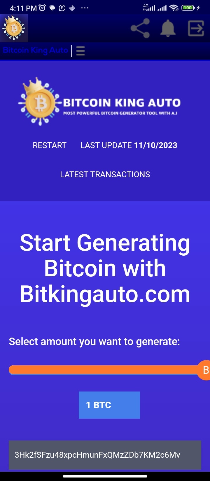 Bitcoin King Auto - Bitcoin -generator - Genereer echte bitcoins naar uw bitcoin -portemonnee -adres media 3