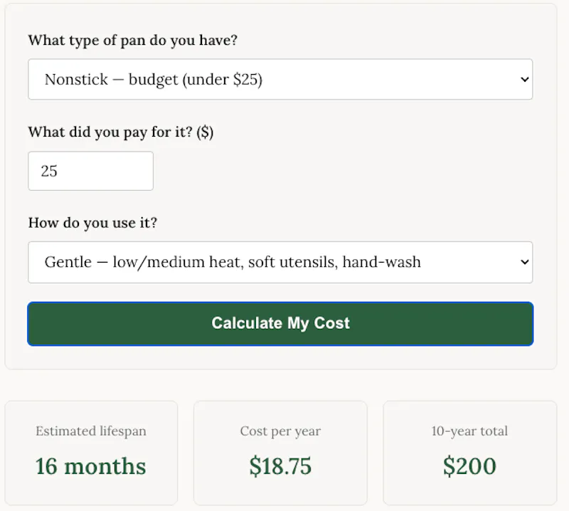 Cookware Cost Calculator screenshot 2