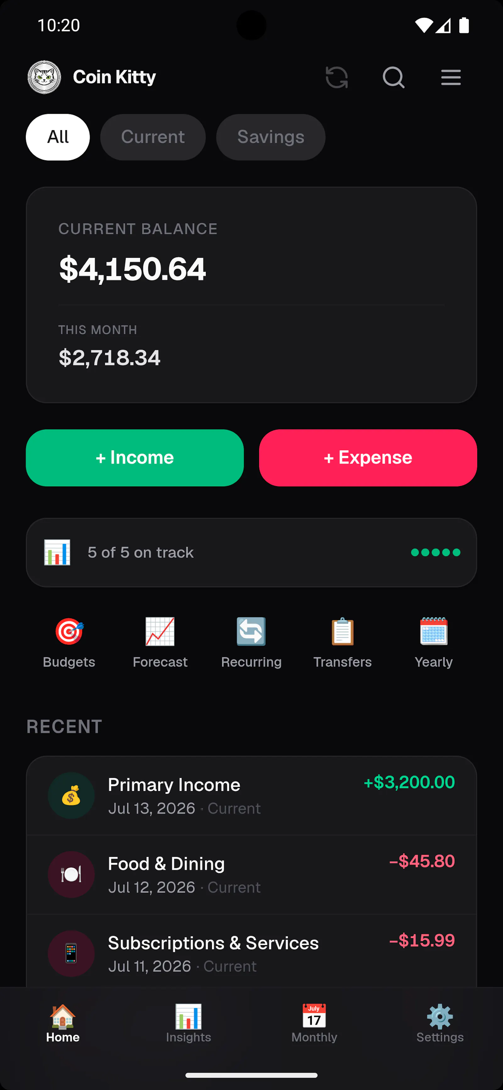 Coin Kitty Personal Finance Tracking App screenshot 1