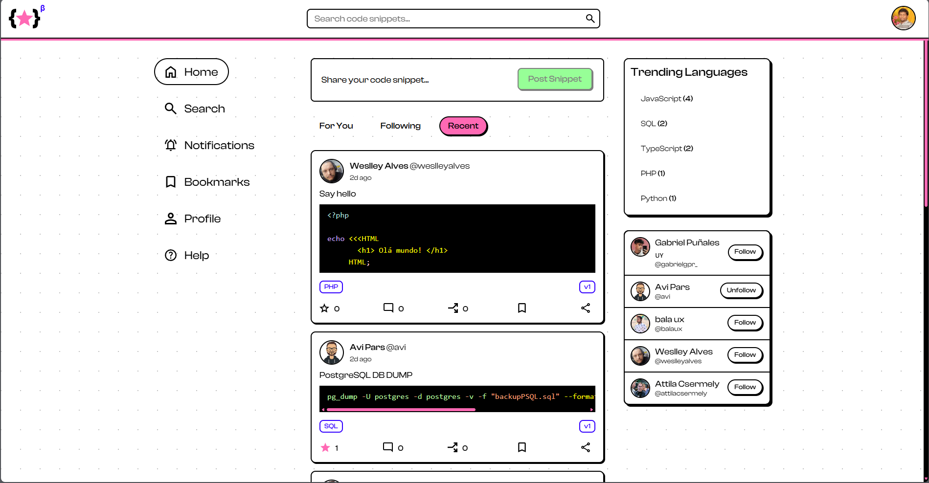 startuptile Snipblr-share star and discuss code snippets