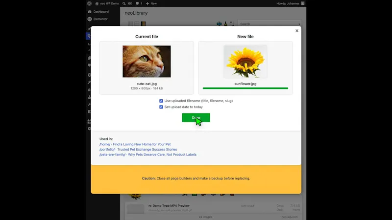 neoReplace - WP plugin to replace images screenshot 1 (video preview)
