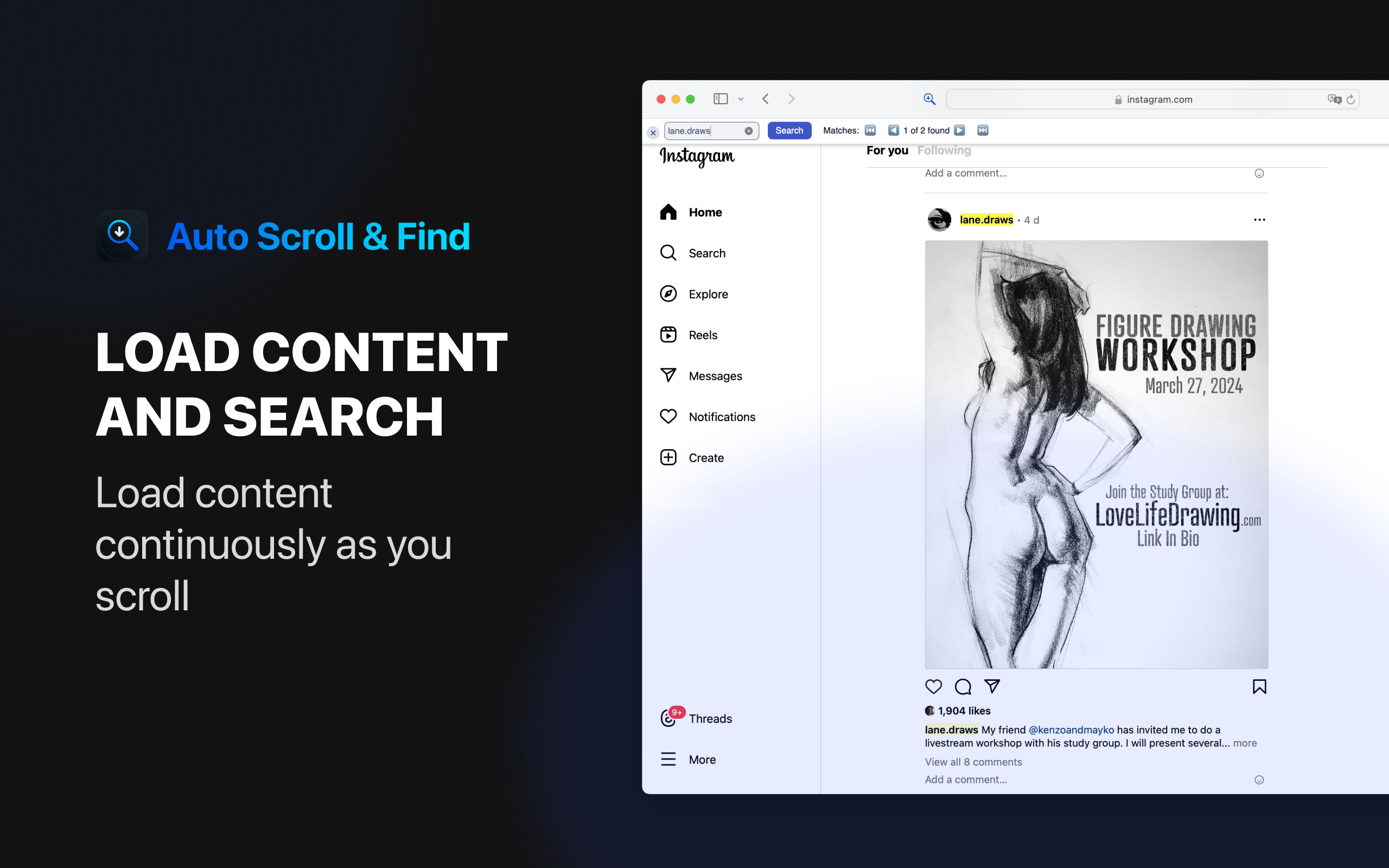 Media Tự động cuộn và tìm - Tiện ích mở rộng Safari - Tìm kiếm văn bản trên các trang tải nội dung liên tục 3