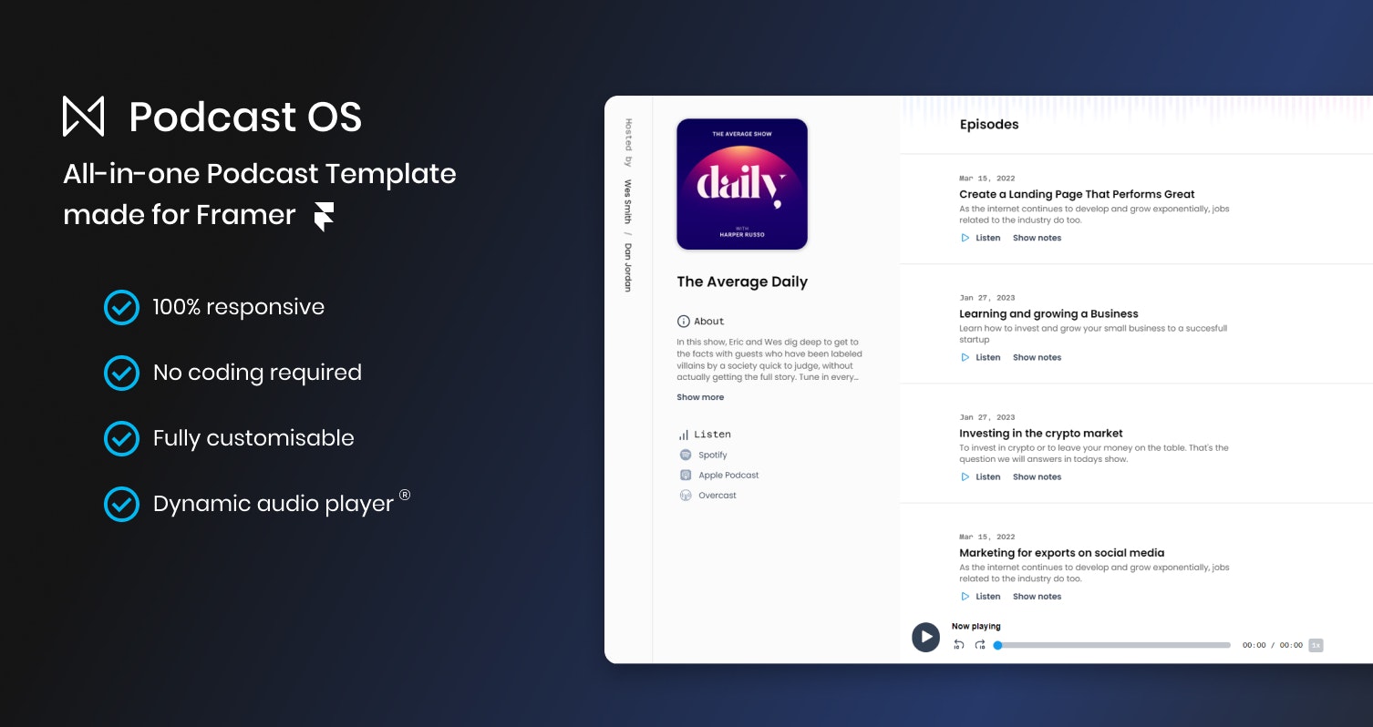 Media Podcast the - Mẫu trang web podcast tất cả trong một cho framer 1