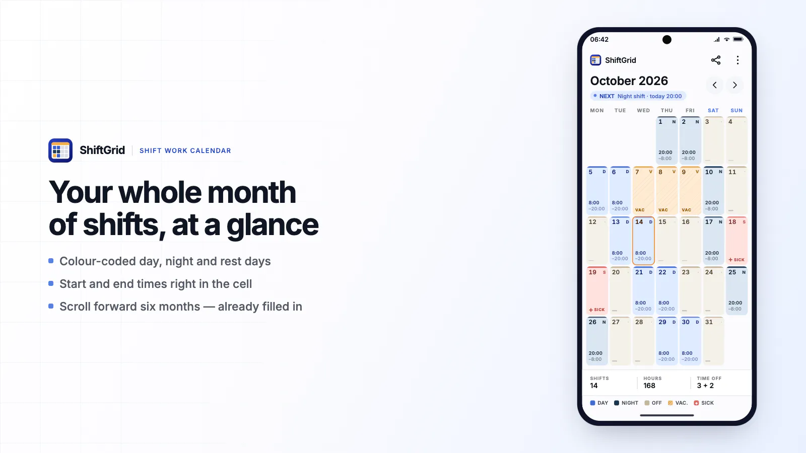 ShiftGrid - Shift Work Calendar screenshot