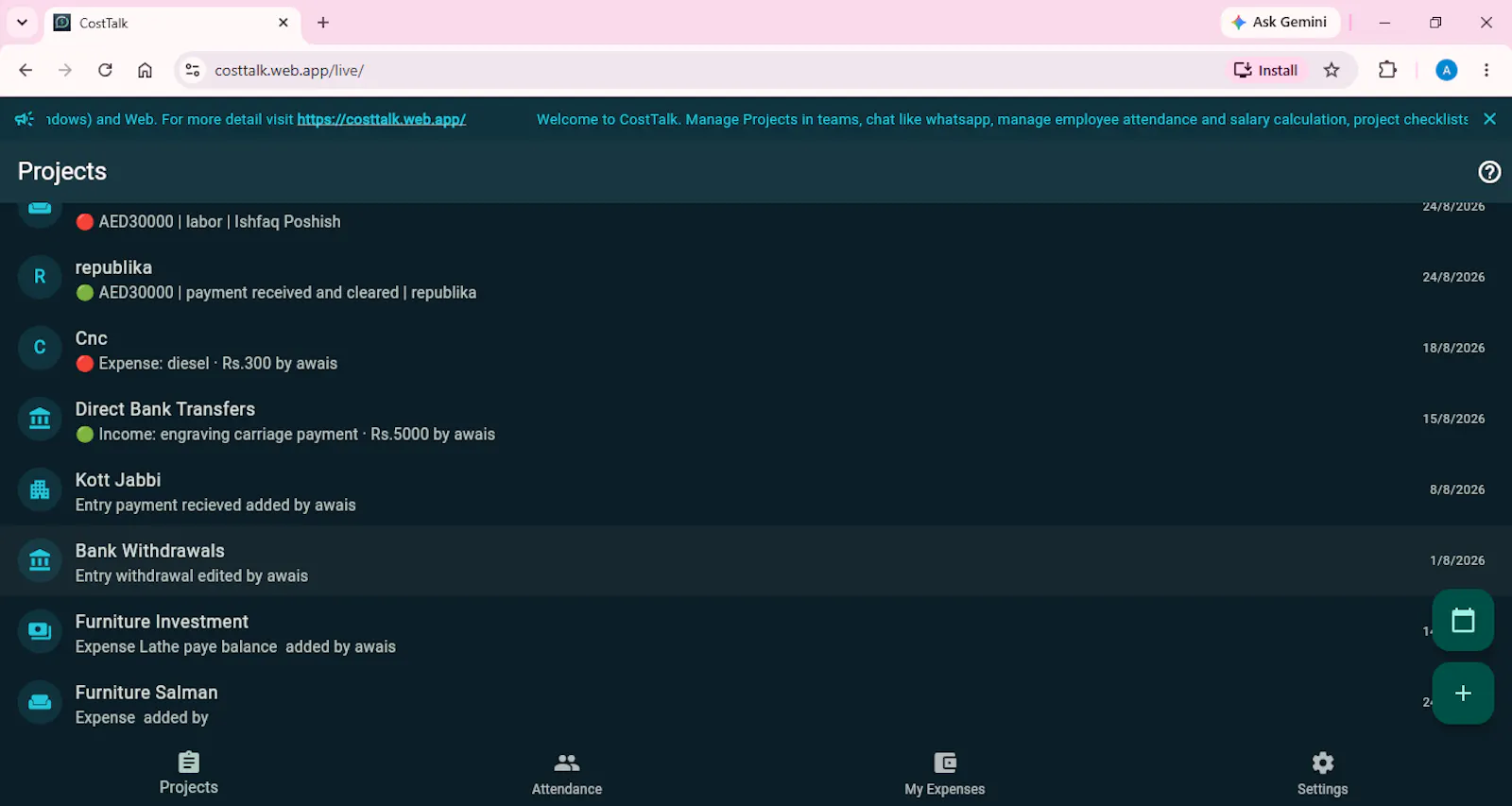 CostTalk — Team Ledger Tracker screenshot 2