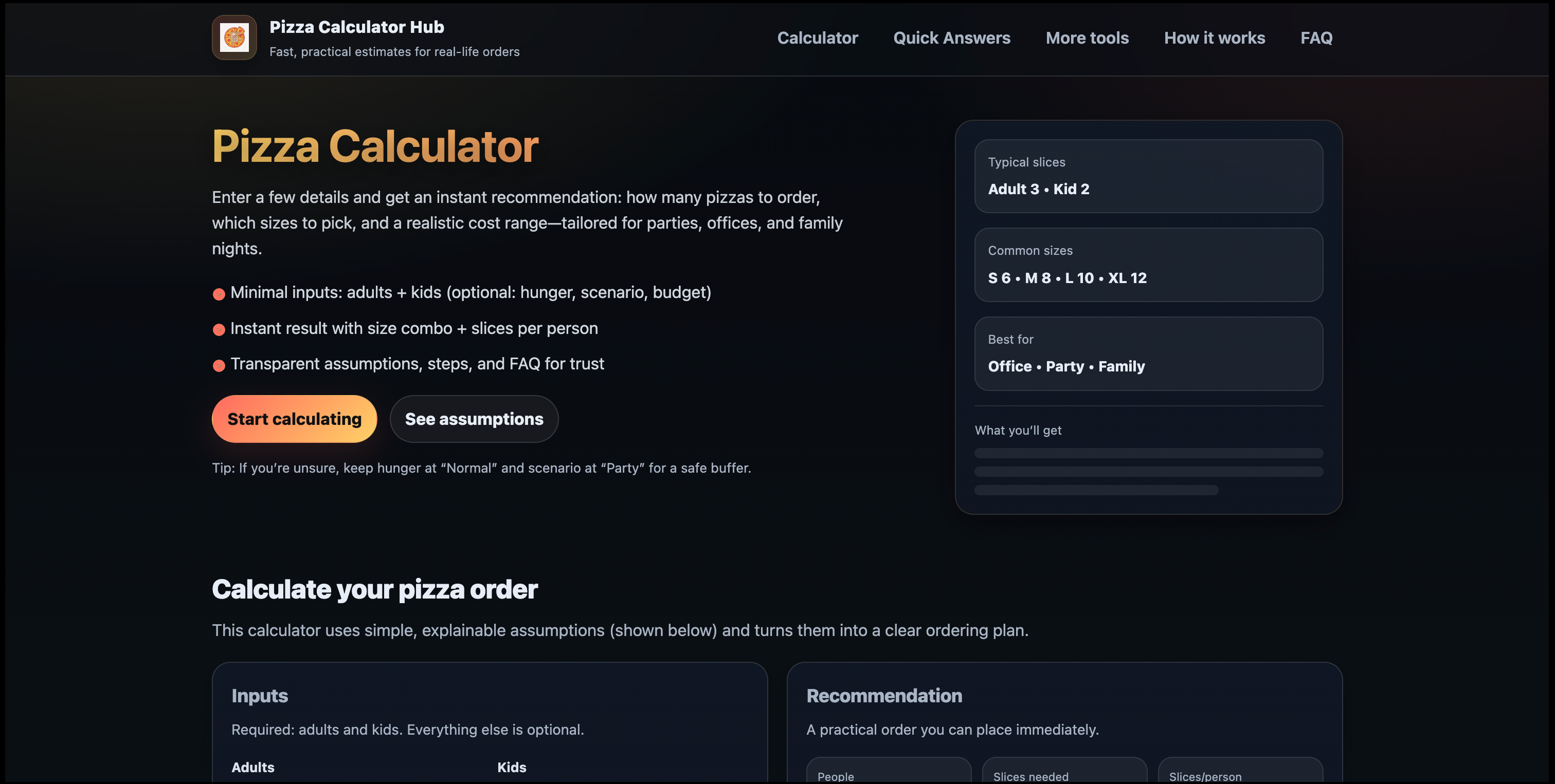 Pizza Calculator - Main product screenshot demonstrating key features and user interface