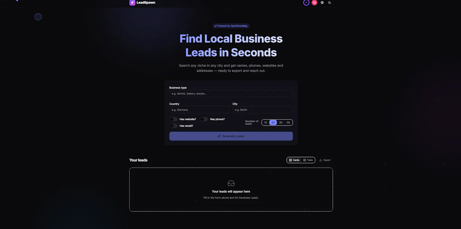LeadSpawn — Business Leads in Seconds screenshot 2