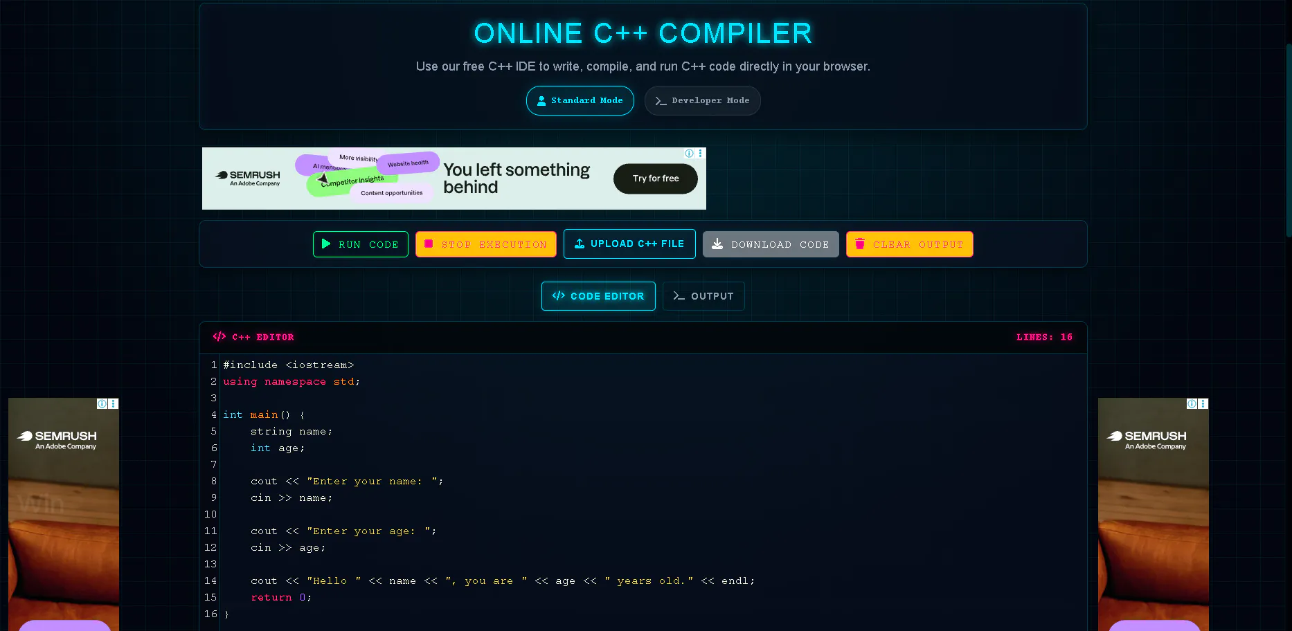 Online C++ Compiler screenshot