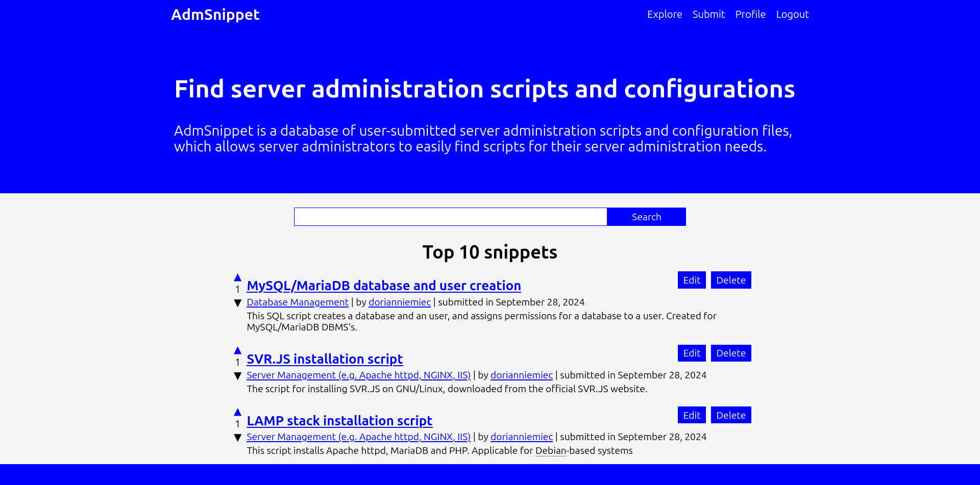 Admsnippet - база данных сценариев администрирования сервера, представленных пользователям медиа 1