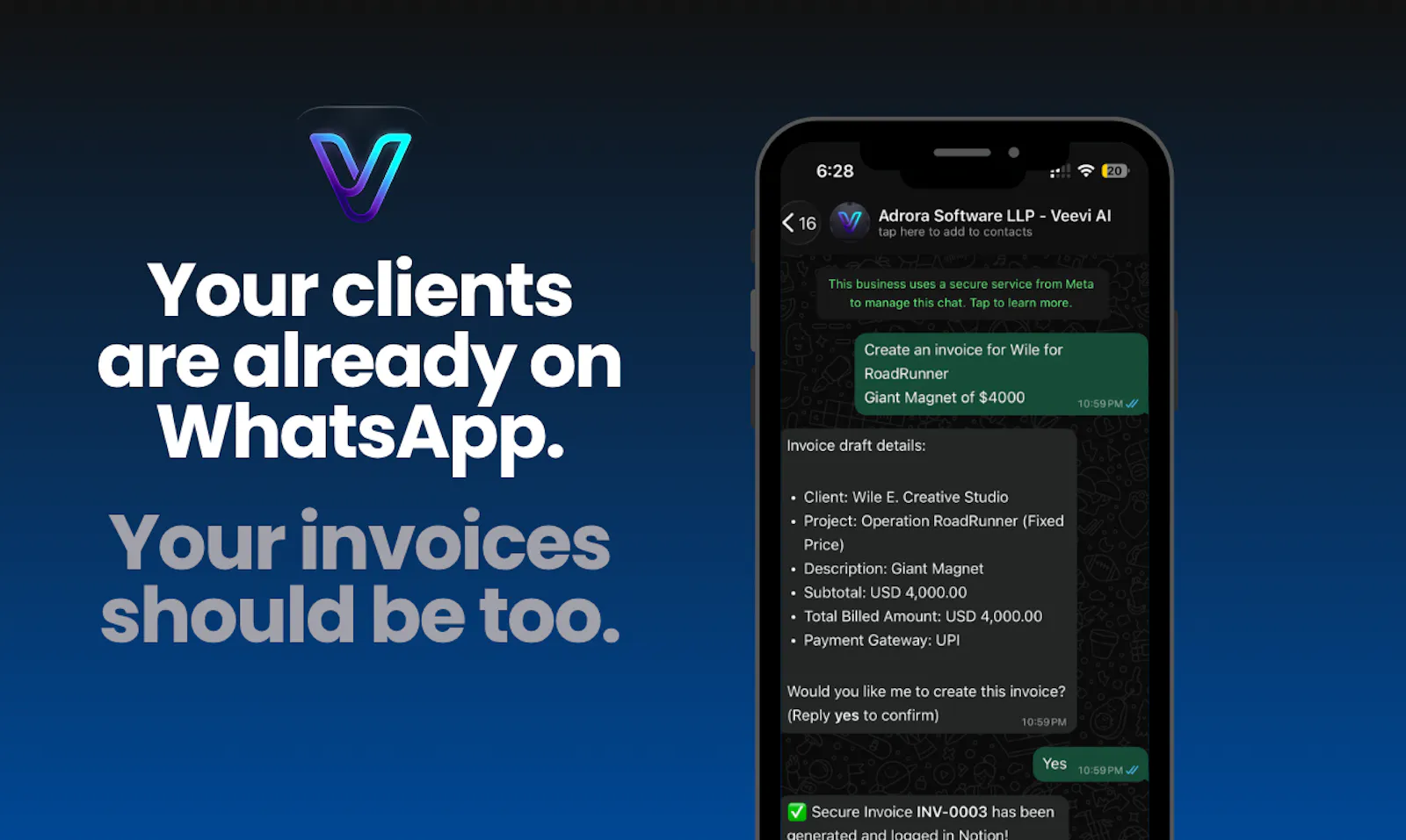 Veevi — Invoice from WhatsApp in Seconds screenshot 2