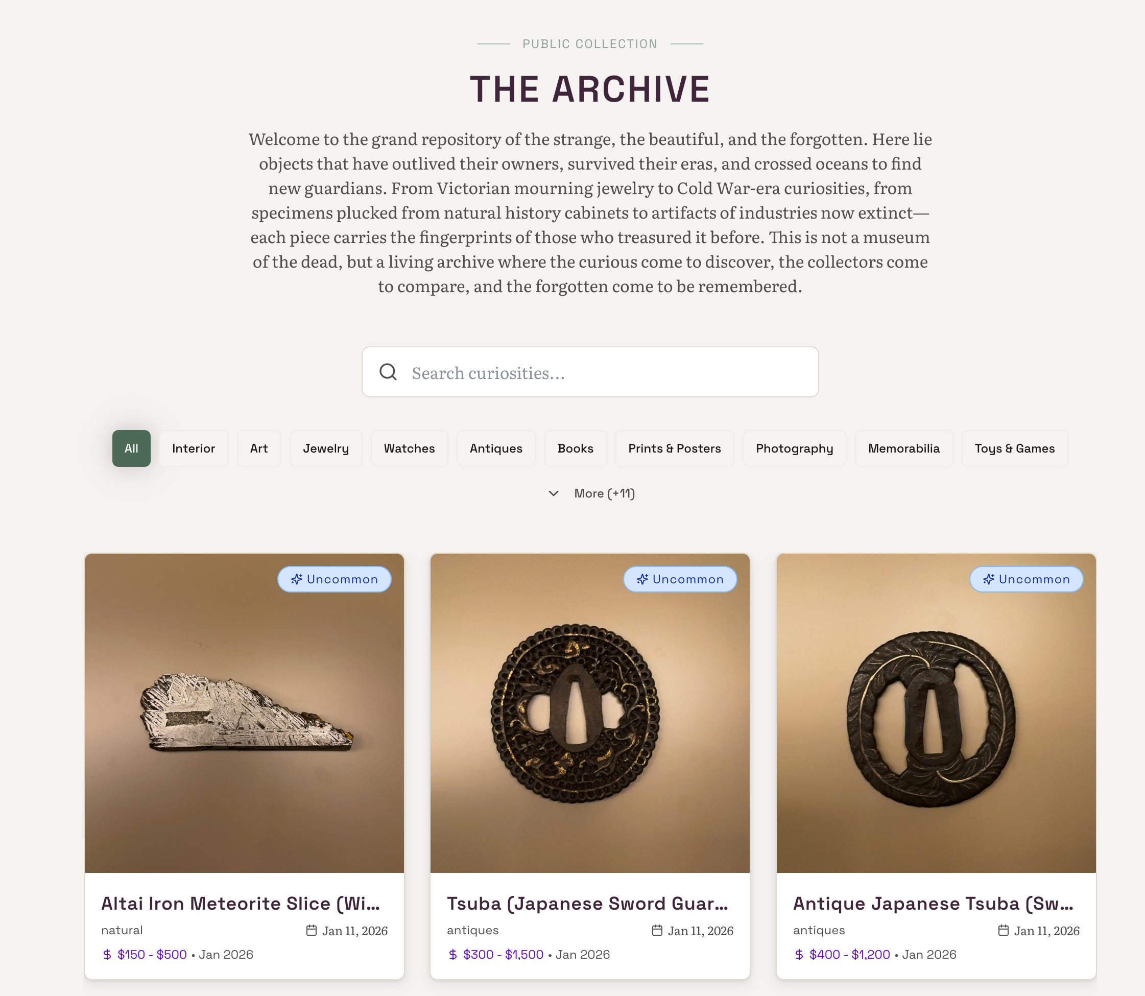Curiosa.com - Screenshot 2 showing product features and functionality