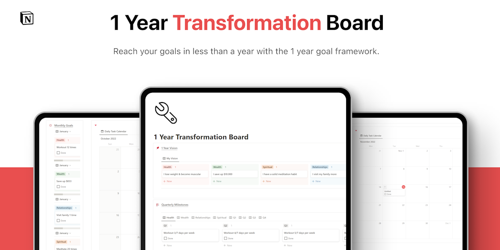1 Year Transformation Board - Simplify your goals for 2023 and actually achieve them too | Product Hunt