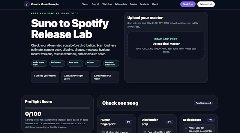 Release Lab by Creator Music Prompts screenshot 1