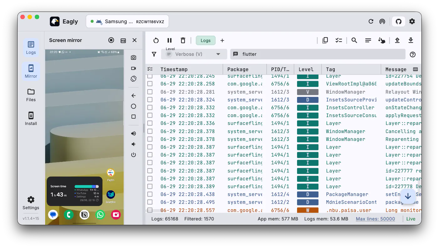 Eagly - Cross Platform Logcat + Console gallery image