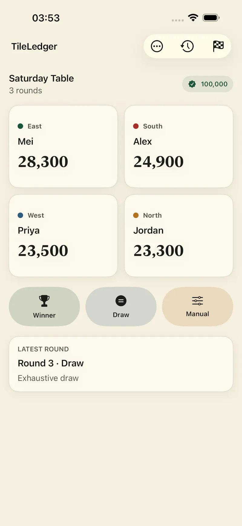 TileLedger Mahjong Score screenshot 1