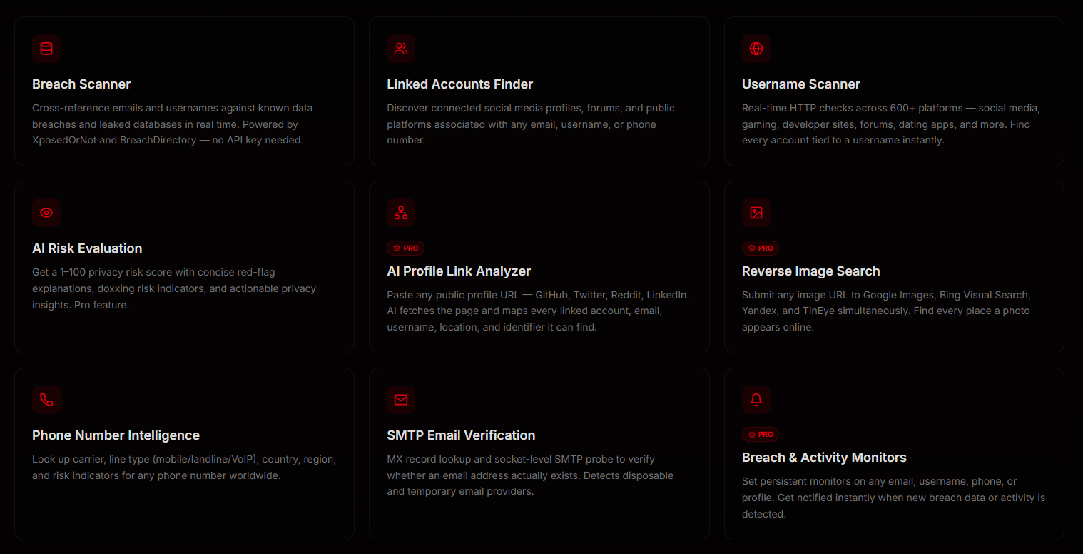 Trace OSINT - Screenshot 4 showing product features and functionality