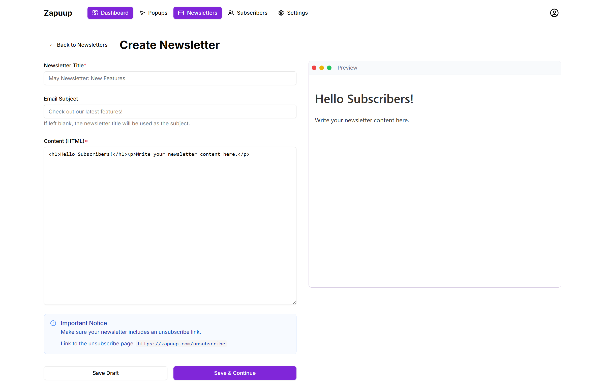 Zaeup - Ein Popup- und Newsletter -Tool, um Ihr E -Mail -Publikum auszubauen. Medien 3