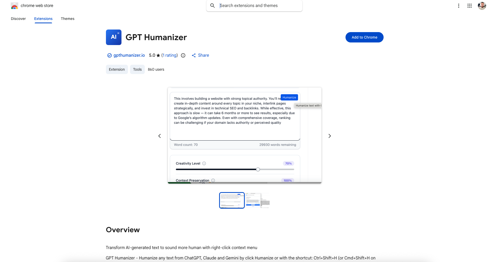 GPT Humanizer - Screenshot 5 showing product features and functionality