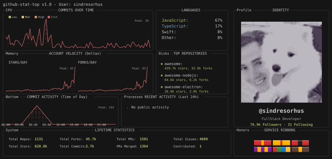 GitHub Retro Stats API gallery image