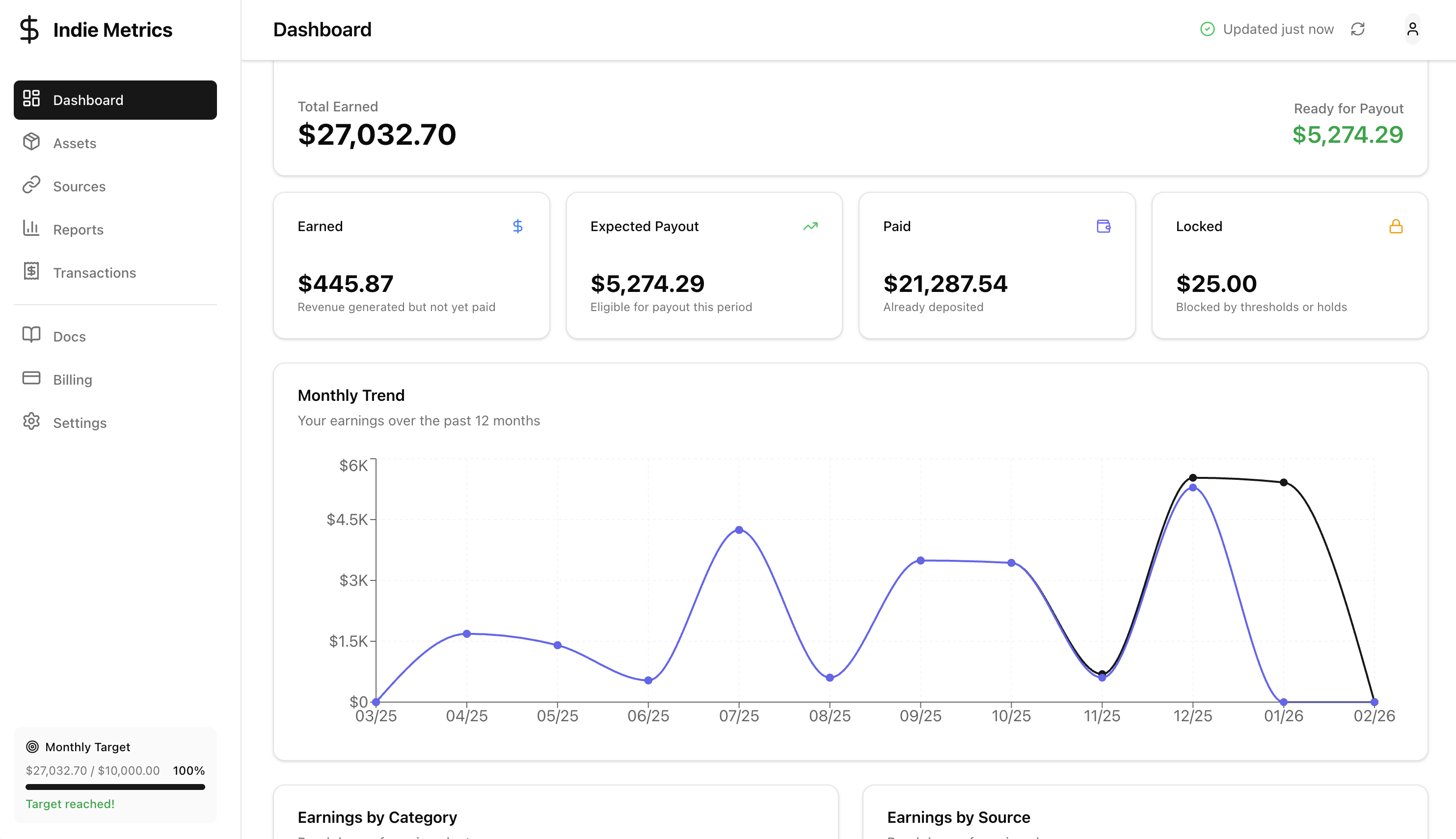 IndieMetrics - Centralized Earnings Hub - Screenshot 4 showing product features and functionality