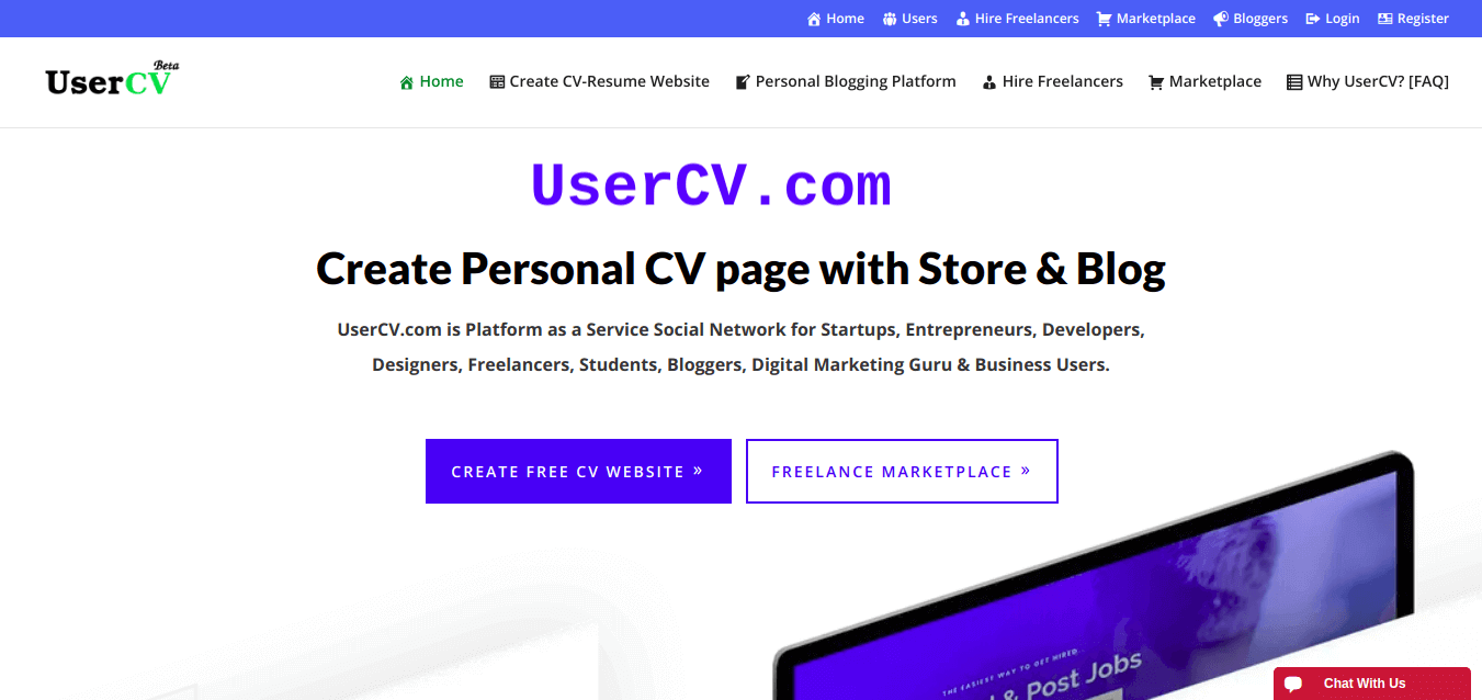 UserCV - Create Personal CV website, Blog and Store