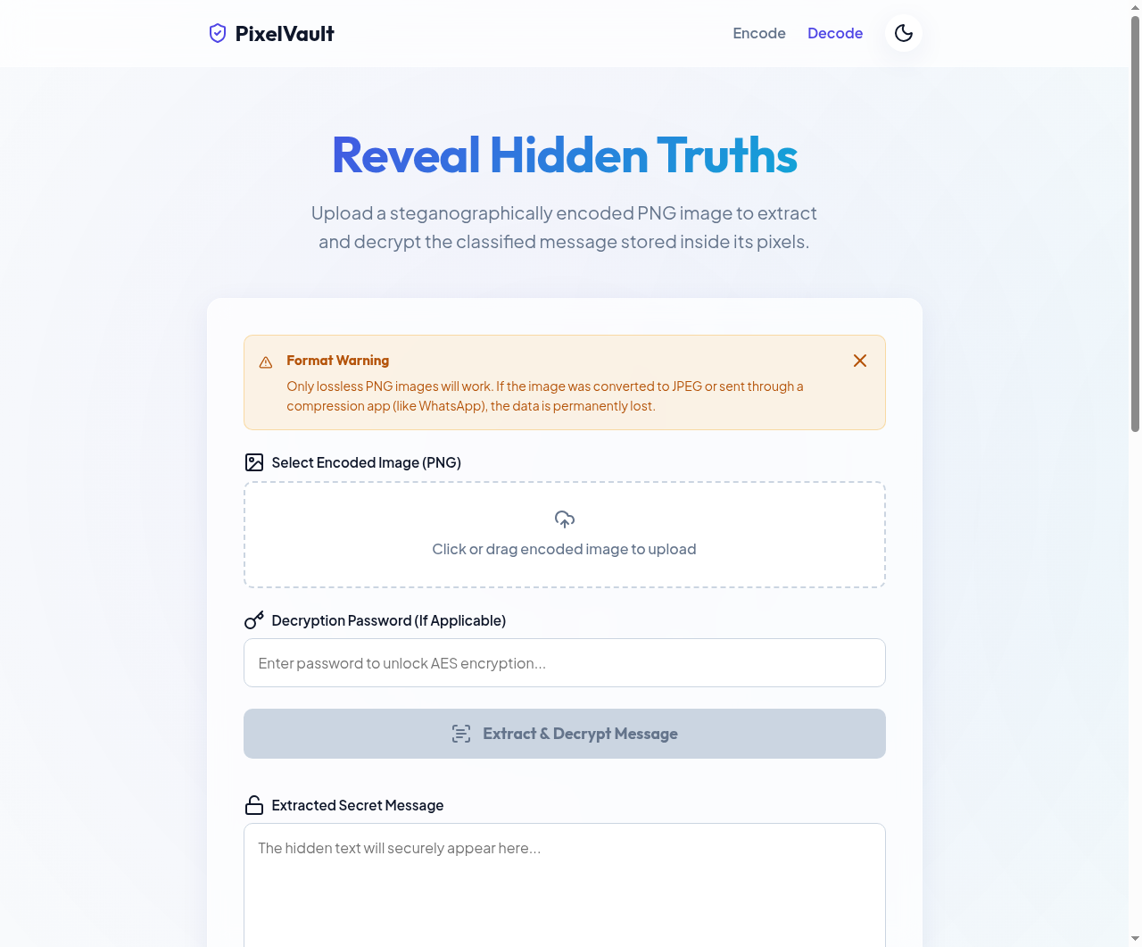 PixelVault - Main product screenshot demonstrating key features and user interface