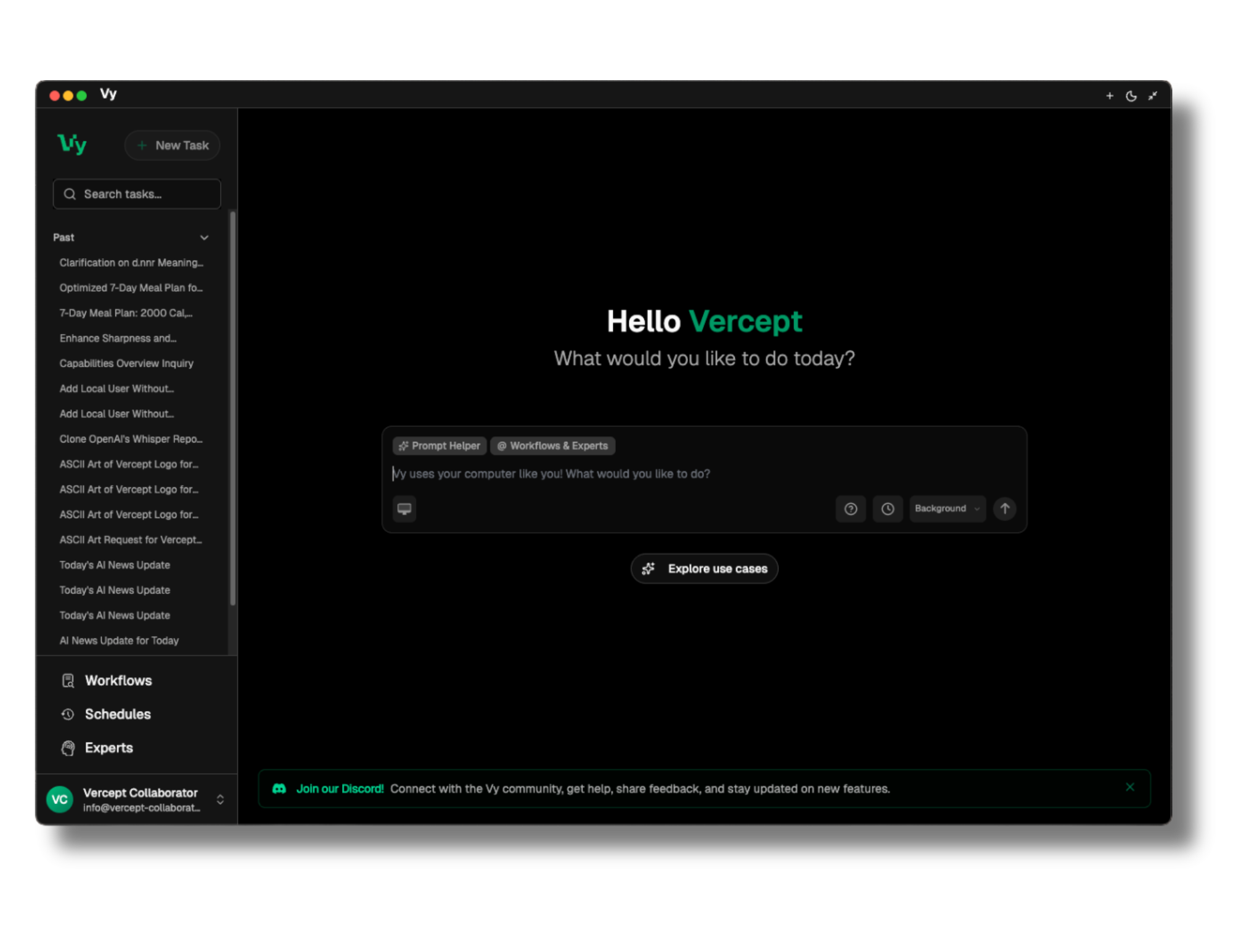 Vy - Cross platform AI agent - Main product screenshot demonstrating key features and user interface